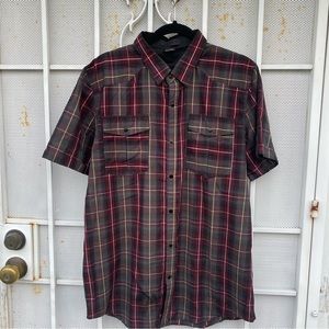 Comune men’s size XL short sleeve snap up Shirt plaid 2 front snap close pockets